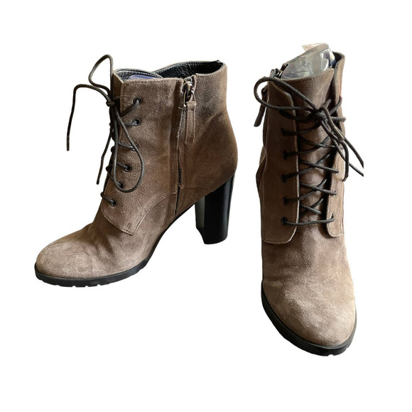 Davos Gomma Womens Suede Lace-Up Heeled Ankle Bootie Side Zip Size 6US Tan - Picture 2 of 9